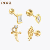 Zircon Stud Earrings for Women Skeleton Eyes Bone Geometry Piercings 925