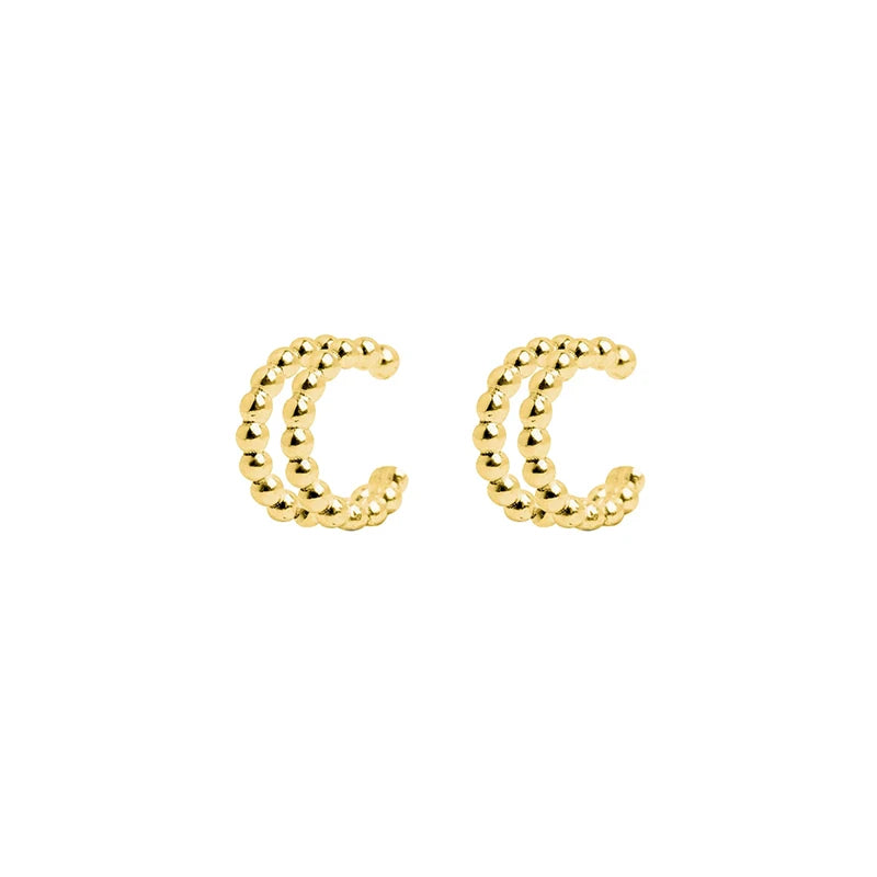 Double Layer Small Round Beads Clip on Earrings Silver 925 Jewelry