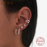 Double Layer Small Round Beads Clip on Earrings Silver 925 Jewelry