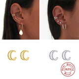 Double Layer Small Round Beads Clip on Earrings Silver 925 Jewelry