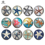 12pcs Mixed Color Glass Starfish Snap Button Charms For DIY Bracelet