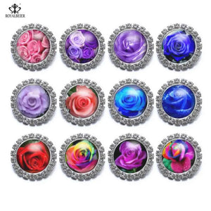 12pcs 18mm Mix Blessing Word Round Glass Beads Snap Bracelets Women Jewelry