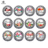 12pcs 18mm Mix Blessing Word Round Glass Beads Snap Bracelets Women Jewelry
