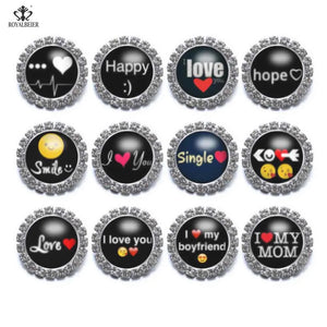 12pcs 18mm Mix Blessing Word Round Glass Beads Snap Bracelets Women Jewelry