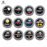 12pcs 18mm Mix Blessing Word Round Glass Beads Snap Bracelets Women Jewelry