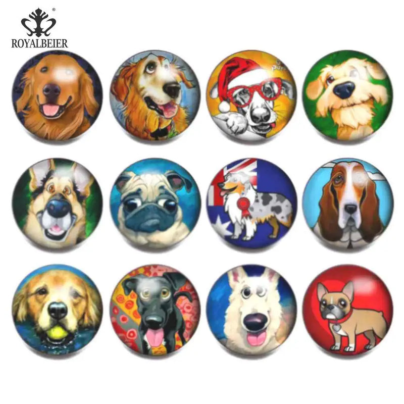 12pcs Animal Cat 18mm Snap Button Glass Charms DIY Bracelet Women Jewelry