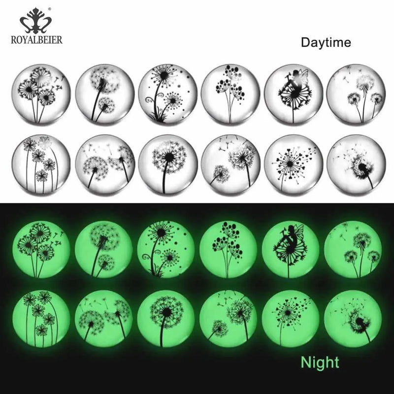 12pcs Mix Colors Luminous 18mm Glass Snap Button Jewelry KZ1205