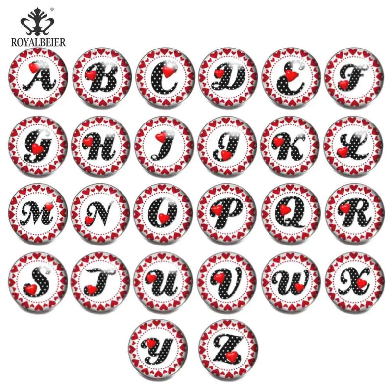 26pcs High A-Z Letters Alphabet Snap Jewelry 18/20mm Glass Snap Button