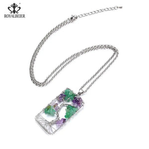 Purple Crystal Tree of Life Pendant Necklace