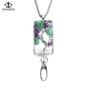 Purple Crystal Tree of Life Pendant Necklace