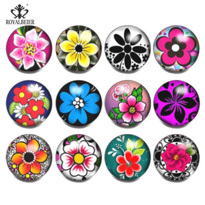 12pcs Mixed Flower Glass Snaps for Bracelet Making