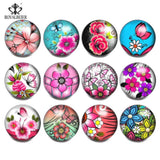 12pcs Mixed Flower Glass Snaps for Bracelet Making