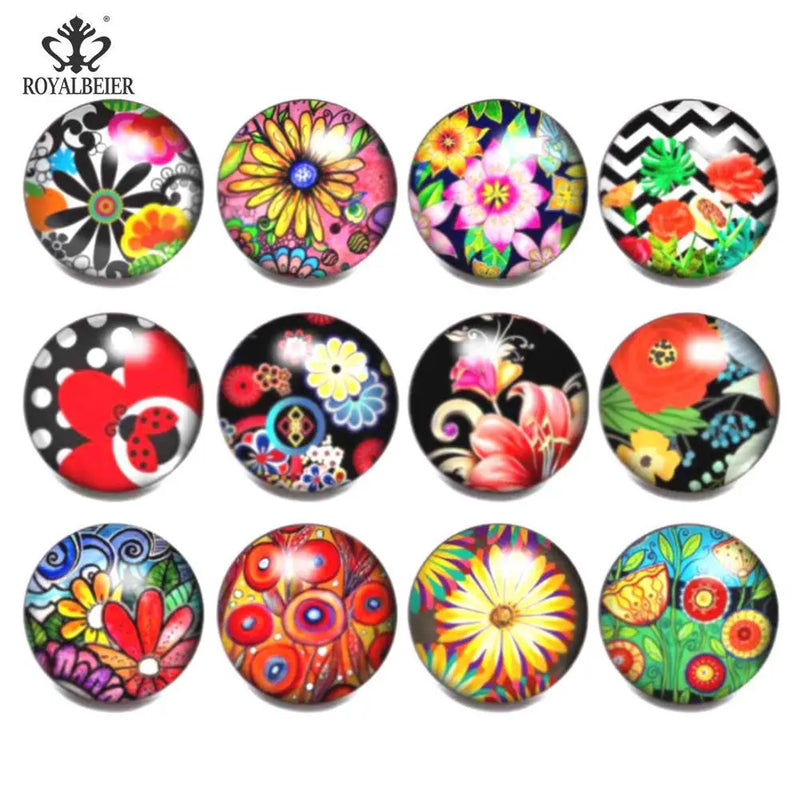 12pcs Mixed Flower Glass Snaps for Bracelet Making