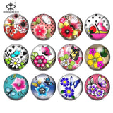 12pcs Mixed Flower Glass Snaps for Bracelet Making
