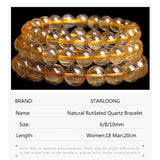 Rutilated Quartz Stone Bracelet 6/8/10MM Round Beads Jewelry Wristband