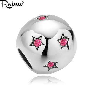 RUIMO 316L Stainless Steel Pink Crystal Charms Beads DIY Women Bracelet Necklace
