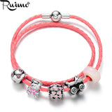 RUIMO 316L Stainless Steel Pink Crystal Charms Beads DIY Women Bracelet Necklace