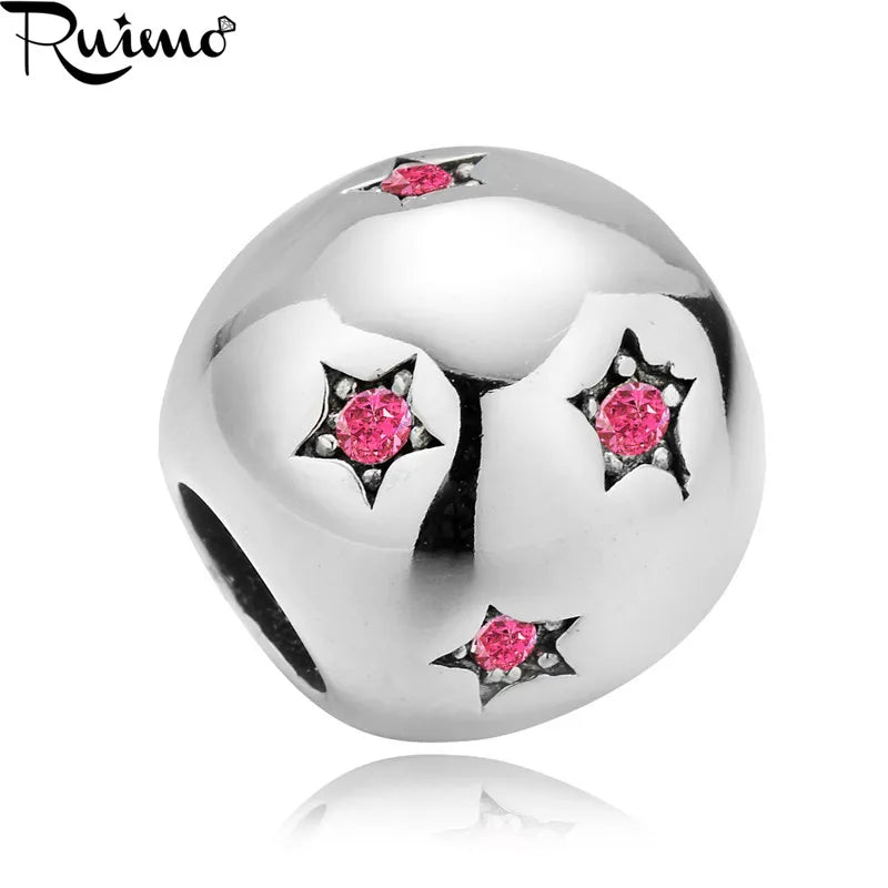RUIMO 316L Stainless Steel Pink Crystal Charms Beads DIY Women Bracelet Necklace