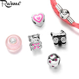 RUIMO 316L Stainless Steel Pink Crystal Charms Beads DIY Women Bracelet Necklace