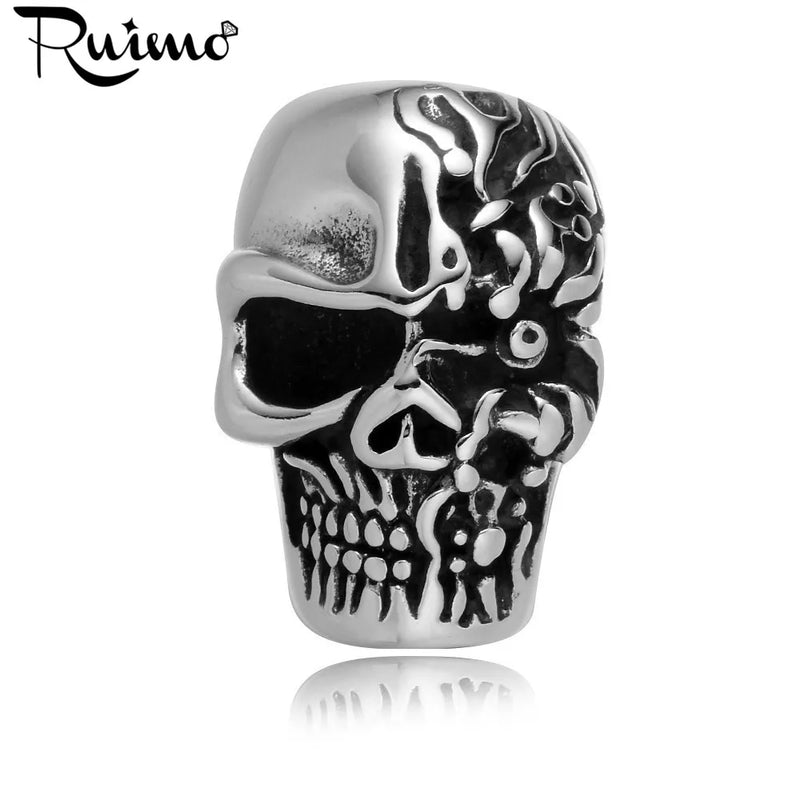 RUIMO 8mm Hole Double Face Skull Head Magnet Buckle Leather Bracelet
