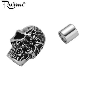 RUIMO 8mm Hole Double Face Skull Head Magnet Buckle Leather Bracelet