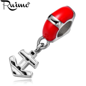 RUIMO Red Anchor Big Hole Spacer Beads Charms for Bracelet