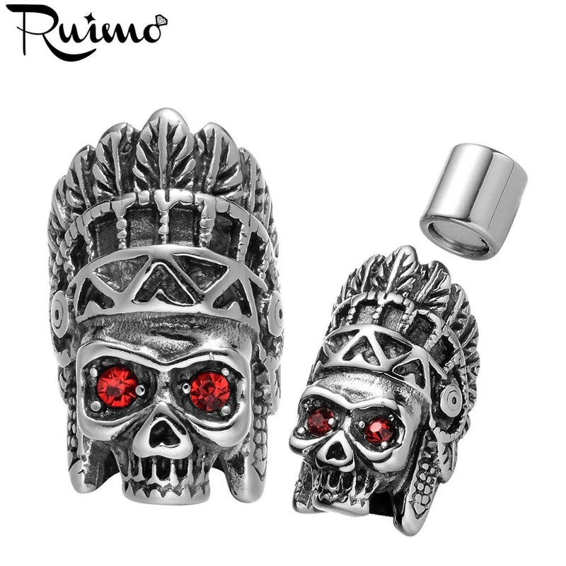 RUIMO Indian Chief Magnet Buckle Red CZ Eye Skull Clasps