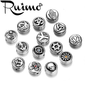 RUIMO European Beads Metal Eye Of Horus Peace Sign Stainless Steel Beads