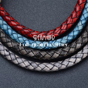RUIMO 6mm Red Gray Leather Cord Bracelet Jewelry Making