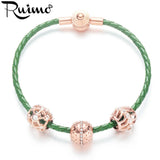 RUIMO Rose Crystal Hollow Beads Stainless Steel Charm Beads