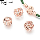 RUIMO Rose Crystal Hollow Beads Stainless Steel Charm Beads