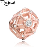 RUIMO Rose Crystal Hollow Beads Stainless Steel Charm Beads