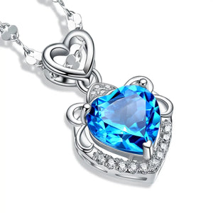 Purple Crystal Necklace Pendants Women Love Heart Girl Gift