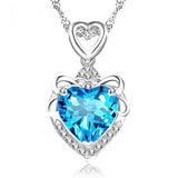 Purple Crystal Necklace Pendants Women Love Heart Girl Gift