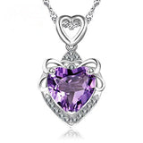 Purple Crystal Necklace Pendants Women Love Heart Girl Gift
