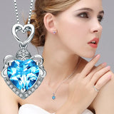 Purple Crystal Necklace Pendants Women Love Heart Girl Gift