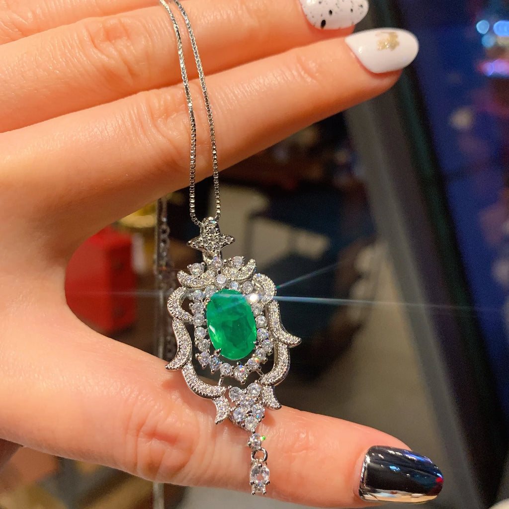 Vintage Women Paraiba Tourmaline Aquamarine Pendant Necklace