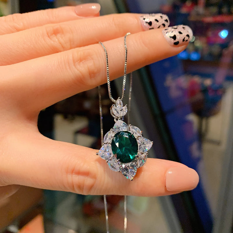 Paraiba Tourmaline Pendant Necklace Silver Charms Sweater Necklace with Chain
