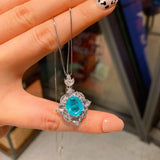Paraiba Tourmaline Pendant Necklace Silver Charms Sweater Necklace with Chain
