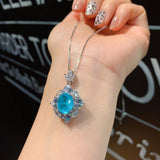 Paraiba Tourmaline Pendant Necklace Silver Charms Sweater Necklace with Chain