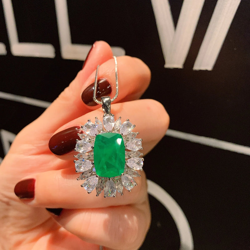 Paraiba Tourmaline Lab Emerald Pendant Necklace Silver Women Jewelry