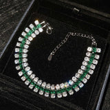 Green Cubic Zirconia Bracelet Women's Silver Tennis Bangle Party Gift