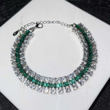Green Cubic Zirconia Bracelet Women's Silver Tennis Bangle Party Gift