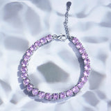 Adjustable Pink CZ Tennis Bracelet Silver Bangle