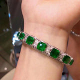Arrival Silver Bracelet Square Lab Emerald Twisted Bangle for Women
