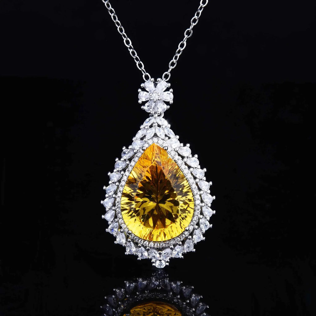Vintage CZ Gemstone Necklace Silver Clavicle Chain for Ladies