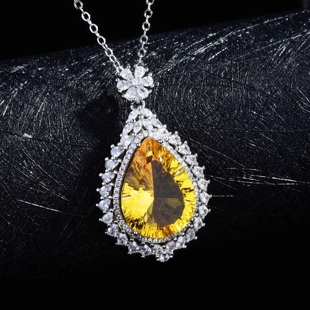 Vintage CZ Gemstone Necklace Silver Clavicle Chain for Ladies