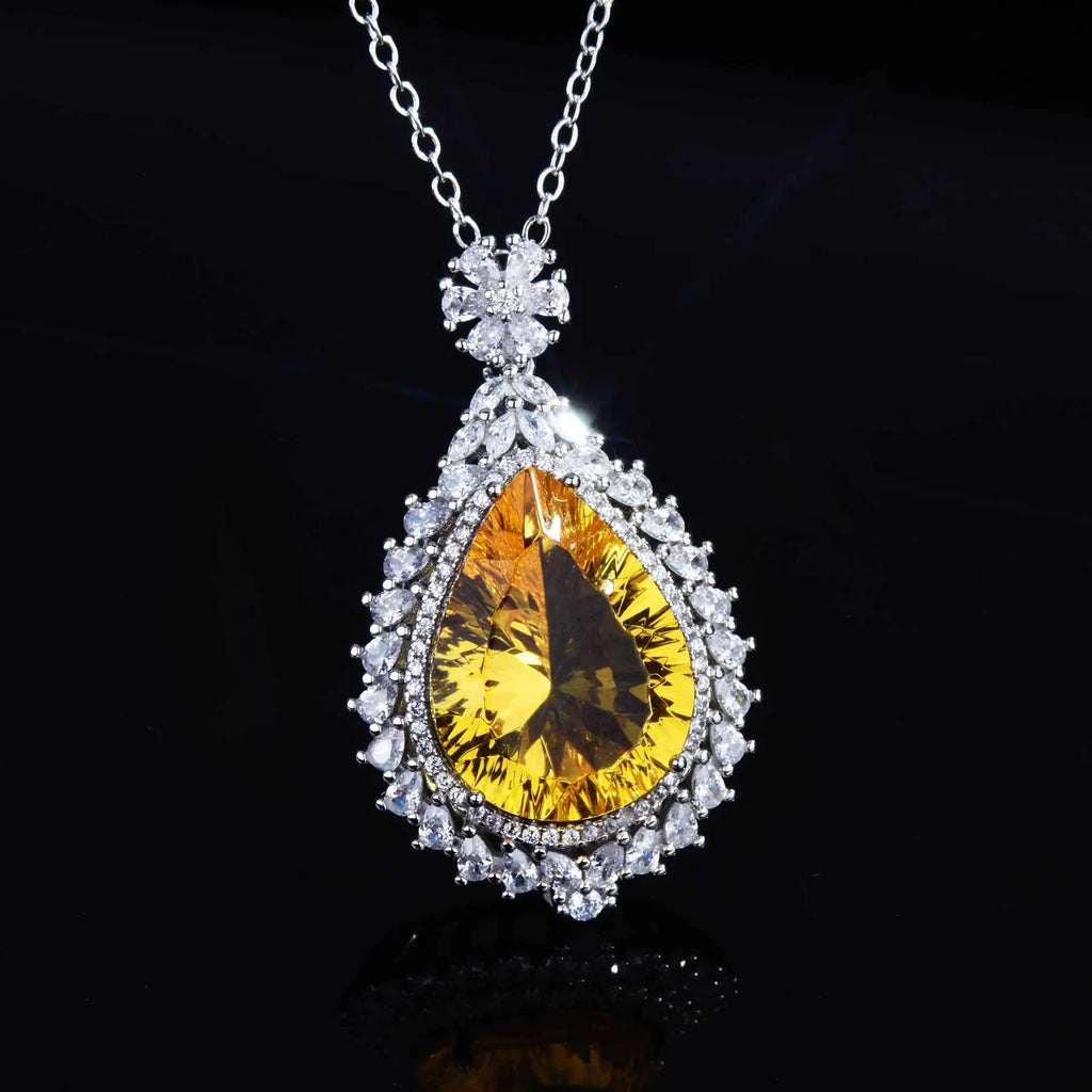 Vintage CZ Gemstone Necklace Silver Clavicle Chain for Ladies