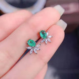 Lab Emerald Stone Stud Earrings Silver Jewelry for Women