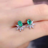 Lab Emerald Stone Stud Earrings Silver Jewelry for Women